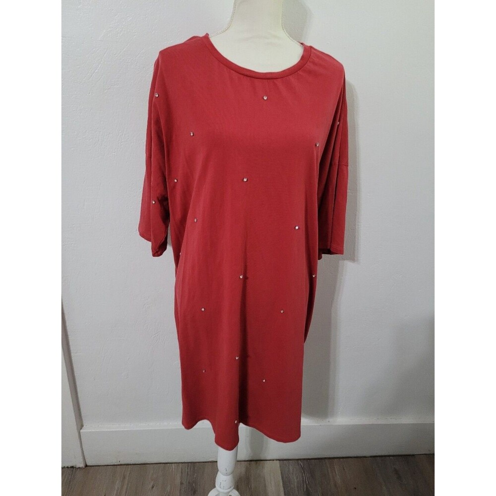 Rock&Roll Denim Oversized Rhinestone T Shirt Dress Coastal Cowgirl Jeweled XXL